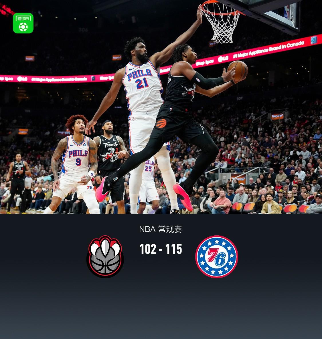 Kaiyun官网-76人115-102猛龙，马克西33+4+2，恩比德27+8